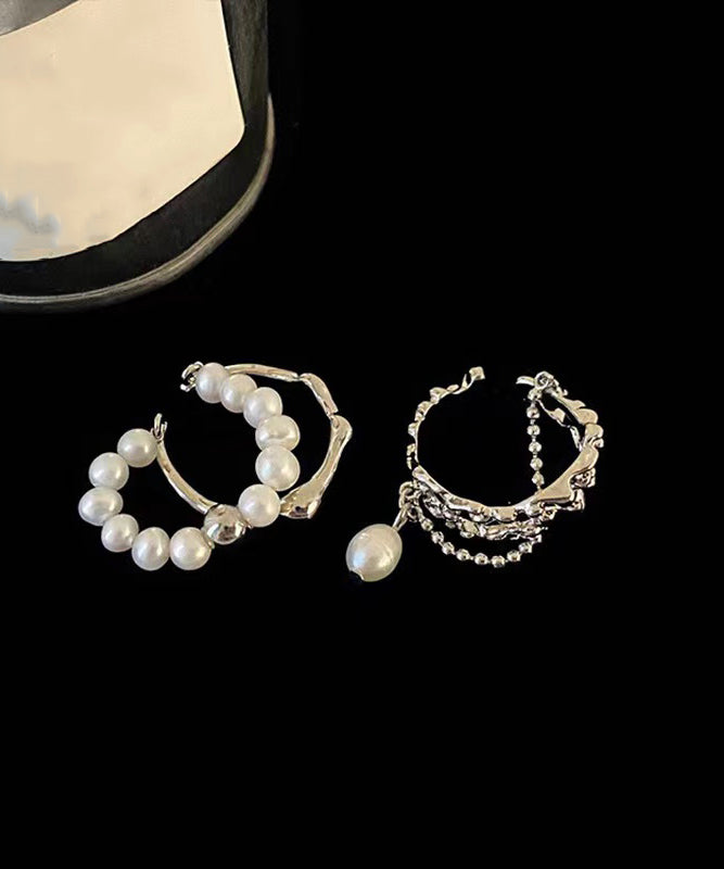 Pearl Metal Tassel Set Two-Piece Rings Fine