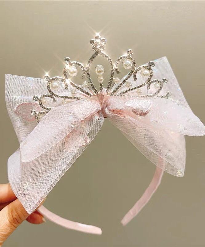 Épingle à cheveux pour fille en tulle rose fin avec nœud patchwork et perles et zircons YG034