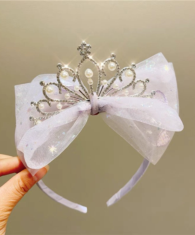 Épingle à cheveux pour fille en tulle rose fin avec nœud patchwork et perles et zircons YG034