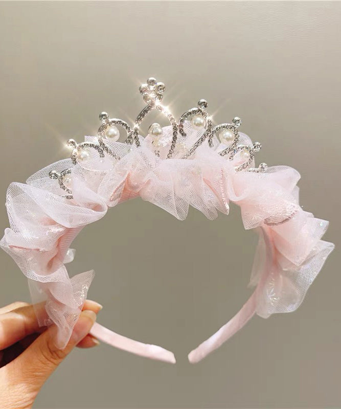 Épingle à cheveux pour fille en tulle rose fin avec nœud patchwork et perles et zircons YG034