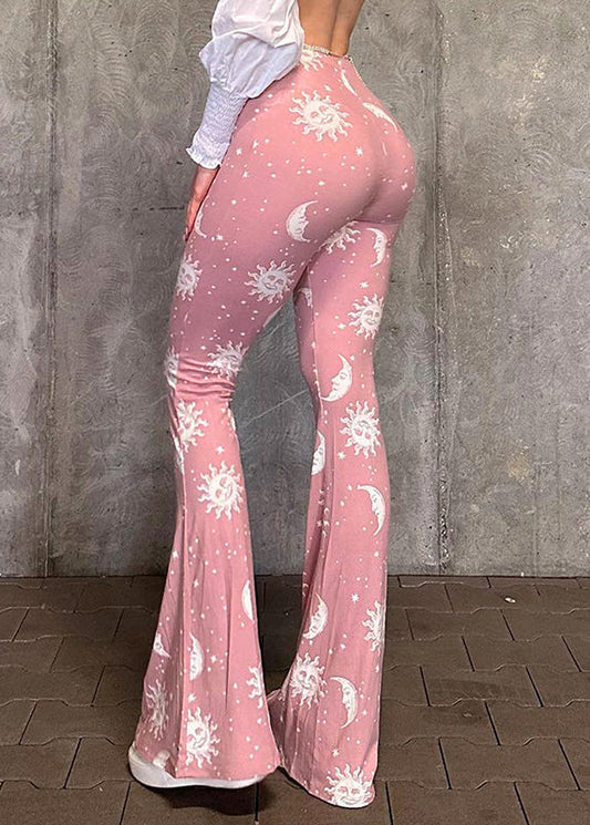 Pantalon évasé rose à imprimé ventre plat, printemps YP057