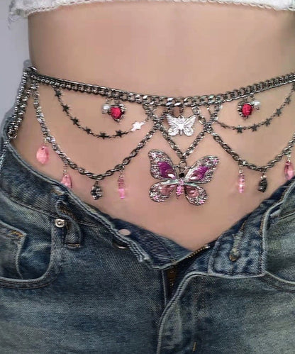 Fine Red Alloy Crystal Butterfly Tassel Waist Chain PO066