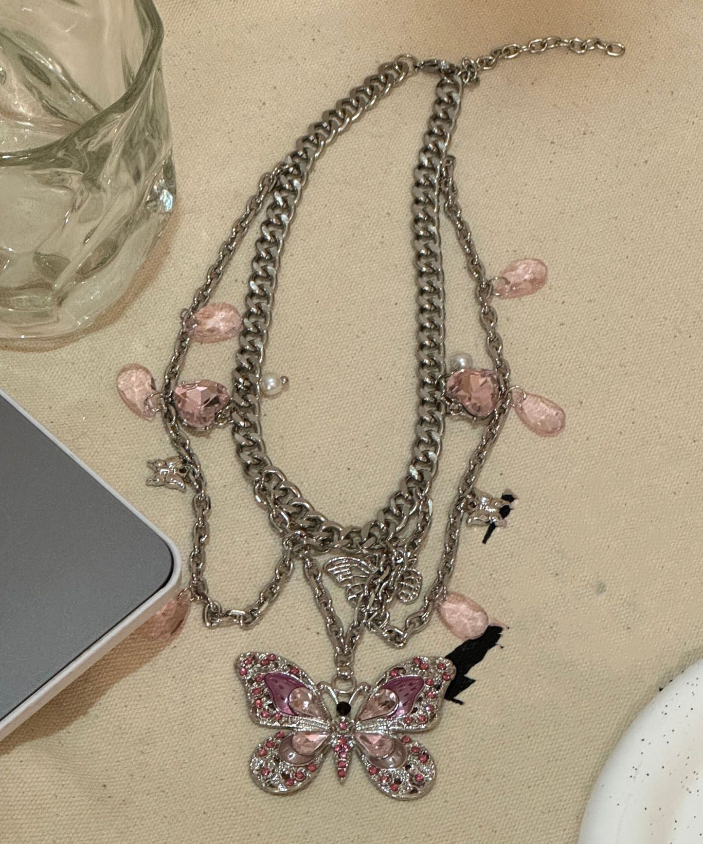 Fine Red Alloy Crystal Butterfly Tassel Waist Chain PO066