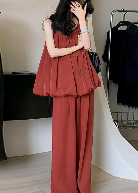 Tenues Épaule Rouge Été Glace Fine Ensemble Pièce Soie Froide Deux