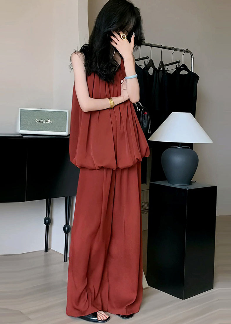 Tenues Épaule Rouge Été Glace Fine Ensemble Pièce Soie Froide Deux