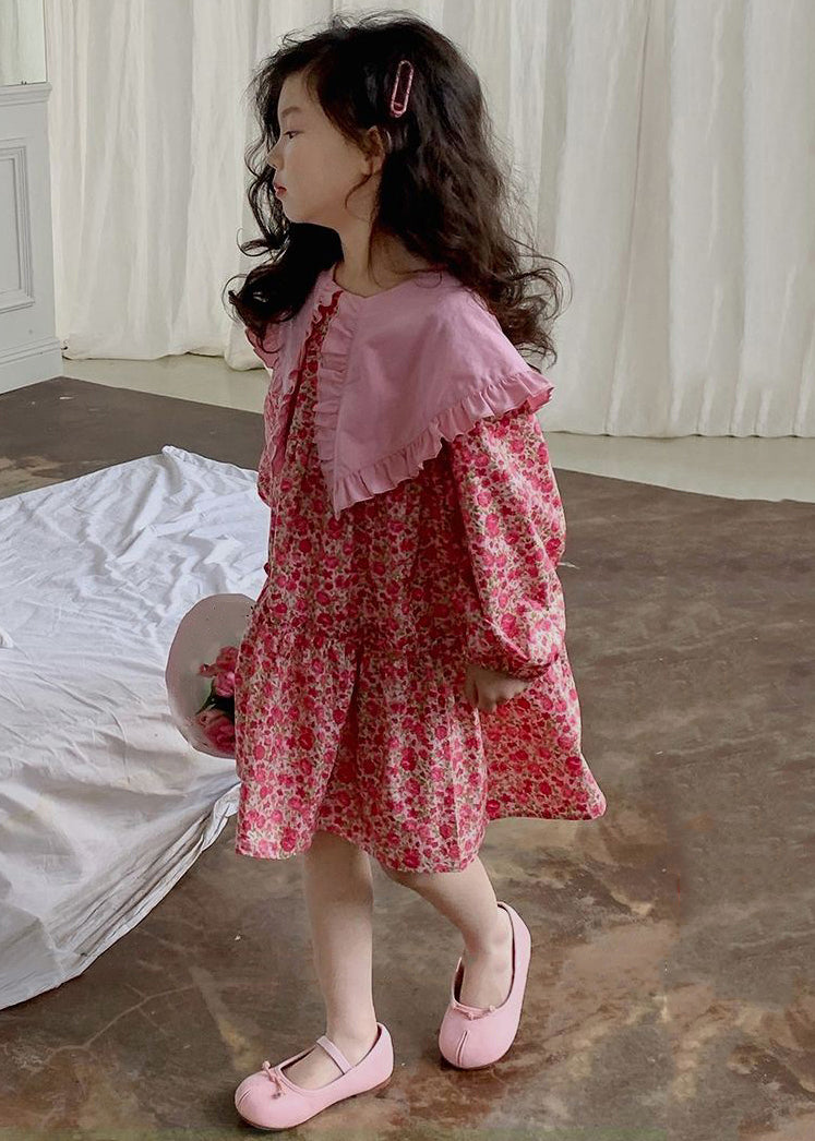 Robe longue rouge à volants pour enfants en patchwork Automne SS1039