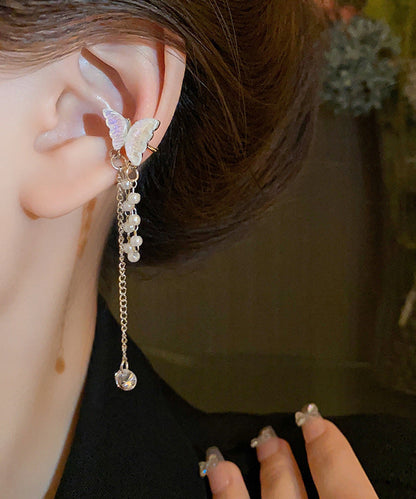 Fine Silk Alloy Zircon Pearl Butterfly Tassel Drop Earrings WH054