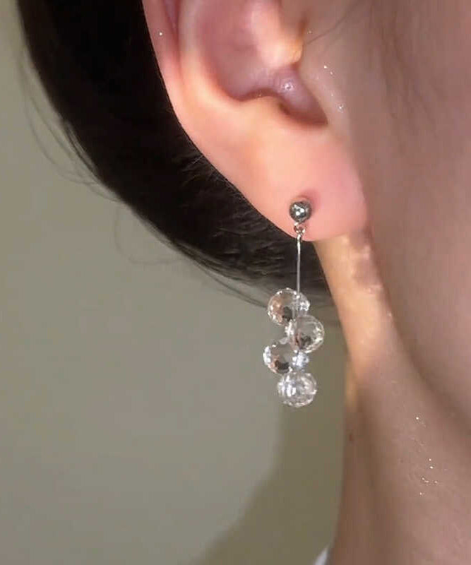 Tassel Ball Crystal Drop Silk Earrings Copper Fine