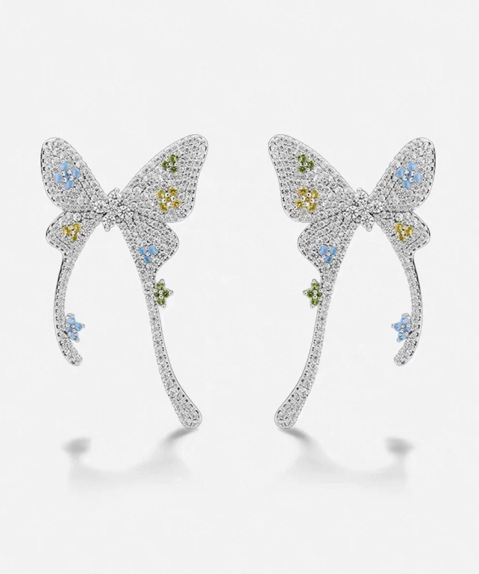 Butterfly Overgold Stud Fine Silk Copper Earrings Zircon