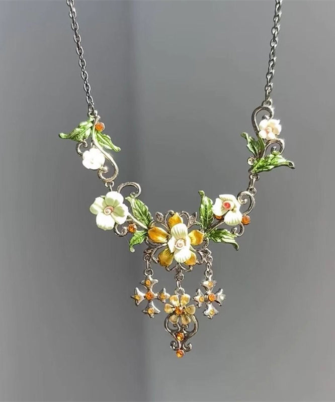 Collier Lariat à pampilles florales en argent sterling et soie fine AB1072