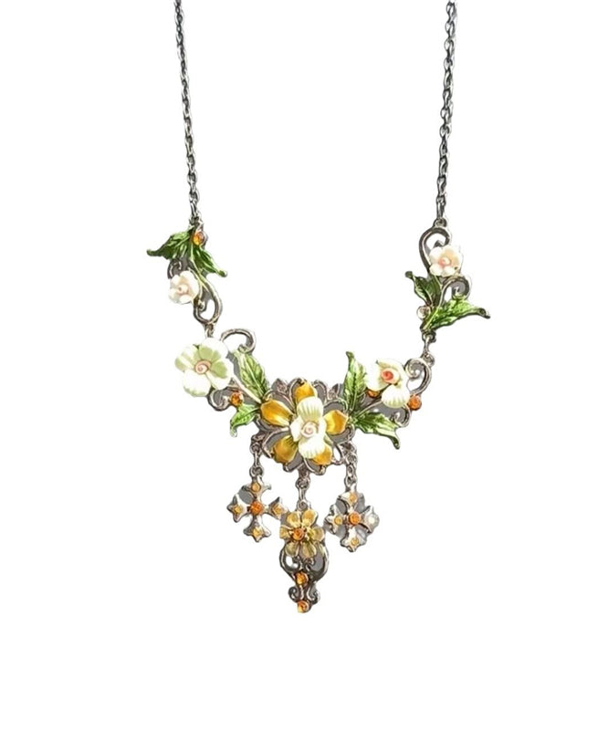 Collier Lariat à pampilles florales en argent sterling et soie fine AB1072