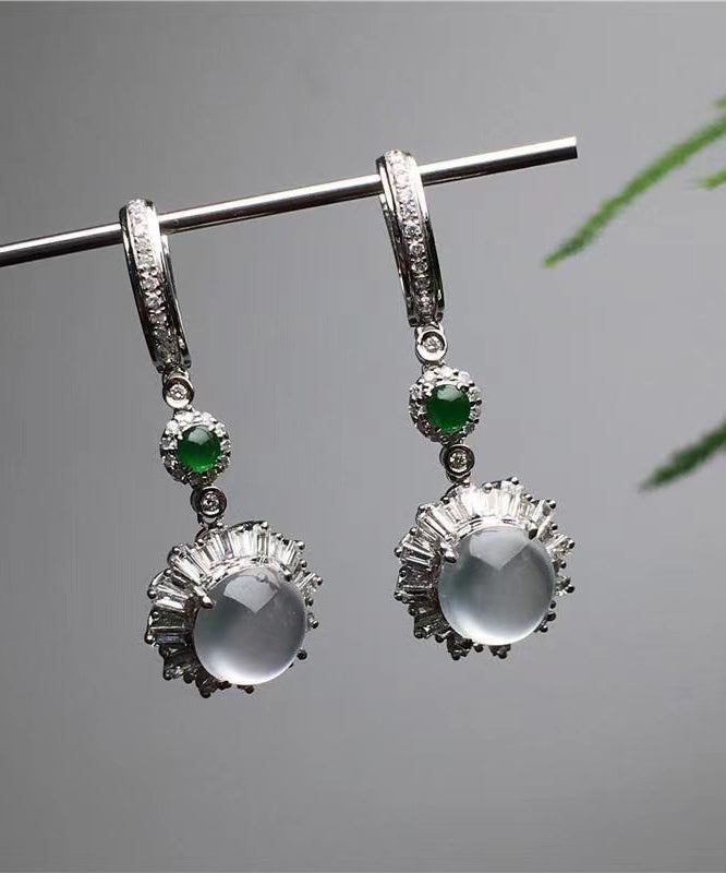 Boucles d'oreilles pendantes en argent sterling et verre de jade en soie fine AC1080