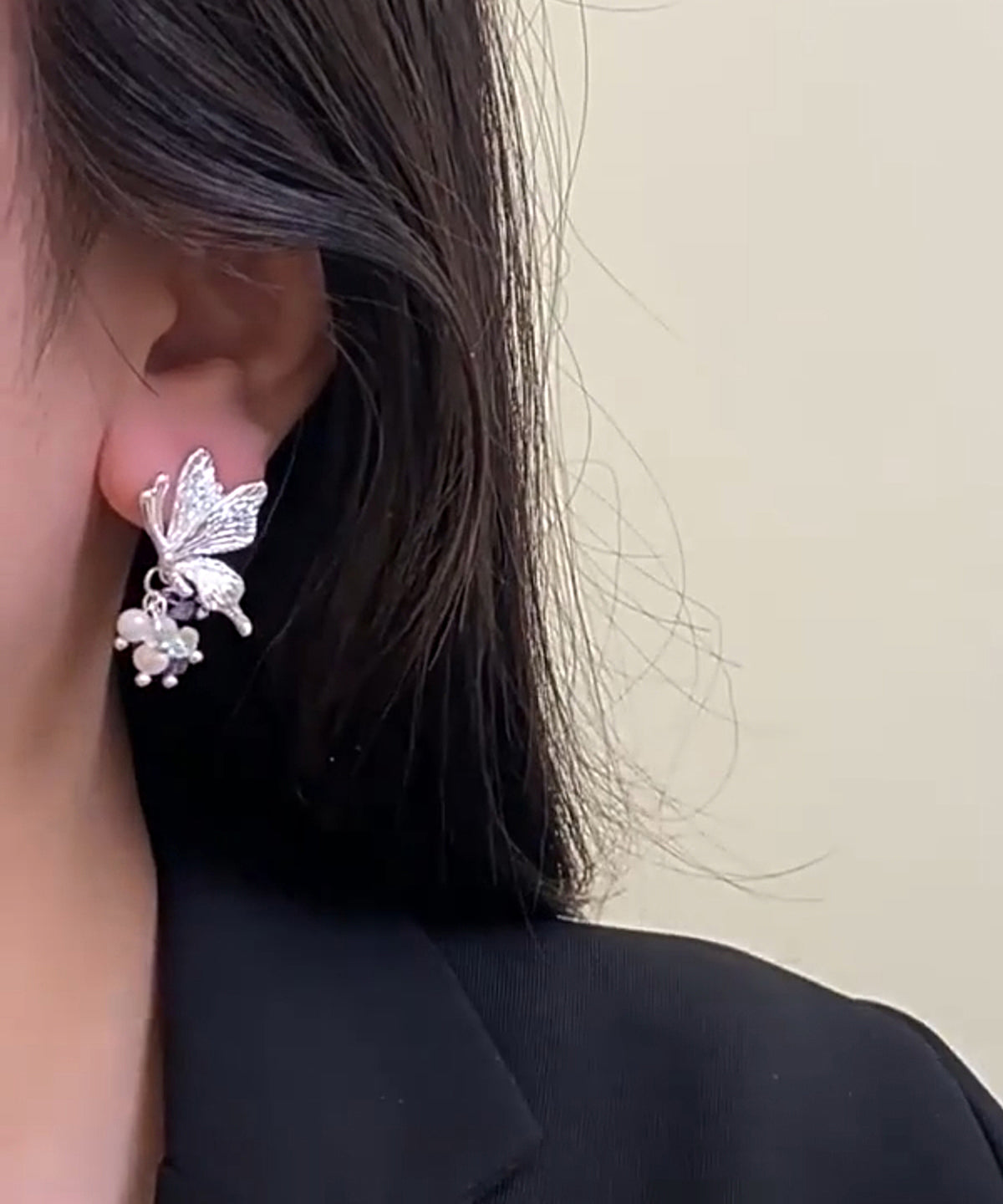 Earrings Tassel Fine Silver Butterfly Pearl Sterling Silk Stud