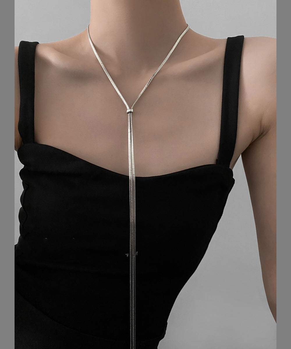 Collier long en soie fine et argent sterling QQ073