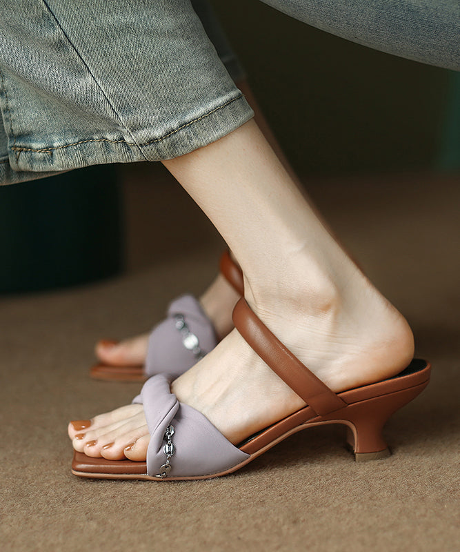Ledersandalen Lila Feine Kätzchen Faux Splicing Slide Heels