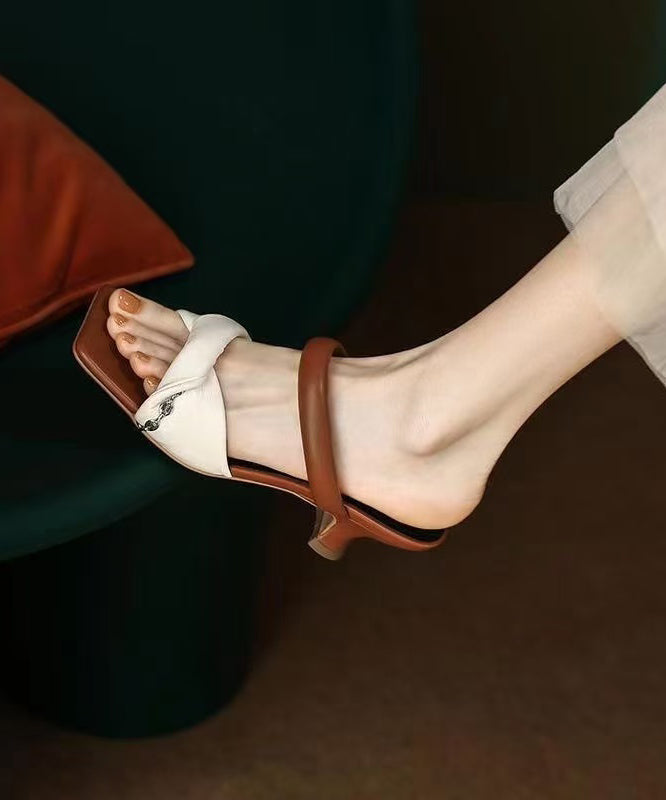 Ledersandalen Lila Feine Kätzchen Faux Splicing Slide Heels
