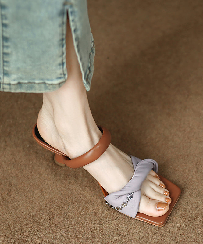 Ledersandalen Lila Feine Kätzchen Faux Splicing Slide Heels