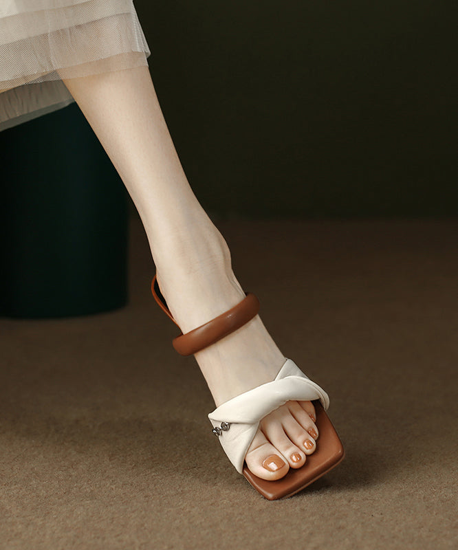 Ledersandalen Lila Feine Kätzchen Faux Splicing Slide Heels