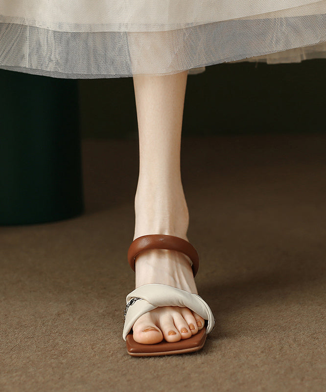 Ledersandalen Lila Feine Kätzchen Faux Splicing Slide Heels