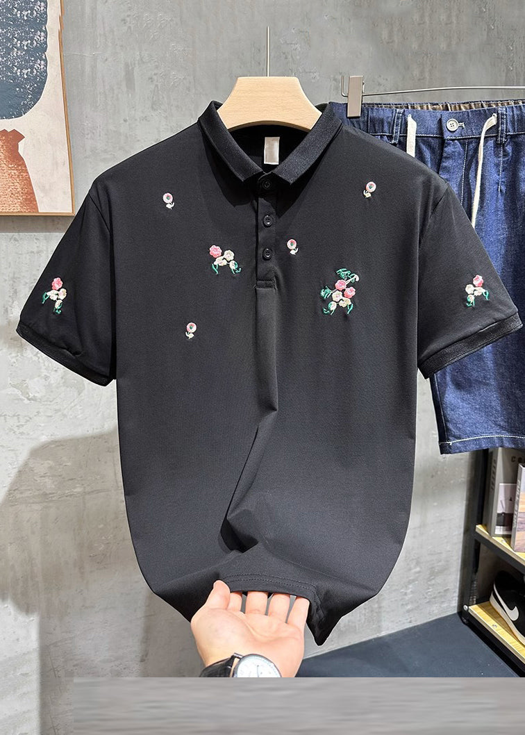 Polo Fine Herren Weiß Bestickte Hemden Taste Baumwolle Sommer