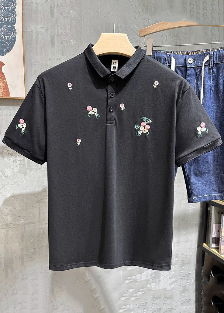 Polo Fine Herren Weiß Bestickte Hemden Taste Baumwolle Sommer