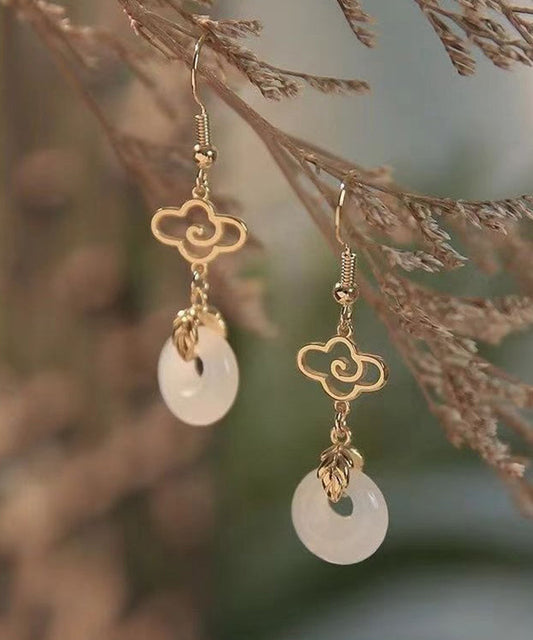 Boucles d'oreilles pendantes à pampilles en argent sterling blanc avec surdorure en jade AC1073