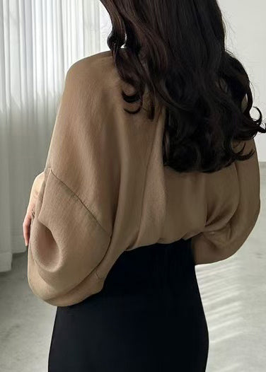 Fall Fitted Oversized UPF Brown 50+Shirts Chiffon