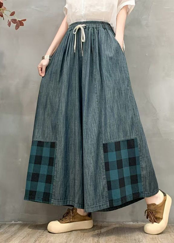 Pantalon en jean surdimensionné pour l'été, large, patchwork, à carreaux, ajusté
