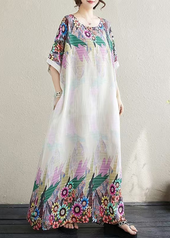Robe d'été blanche ajustée à imprimé, manches chauve-souris en coton, surdimensionnée