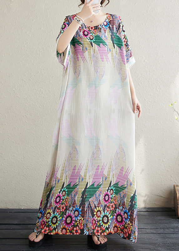 Robe d'été blanche ajustée à imprimé, manches chauve-souris en coton, surdimensionnée