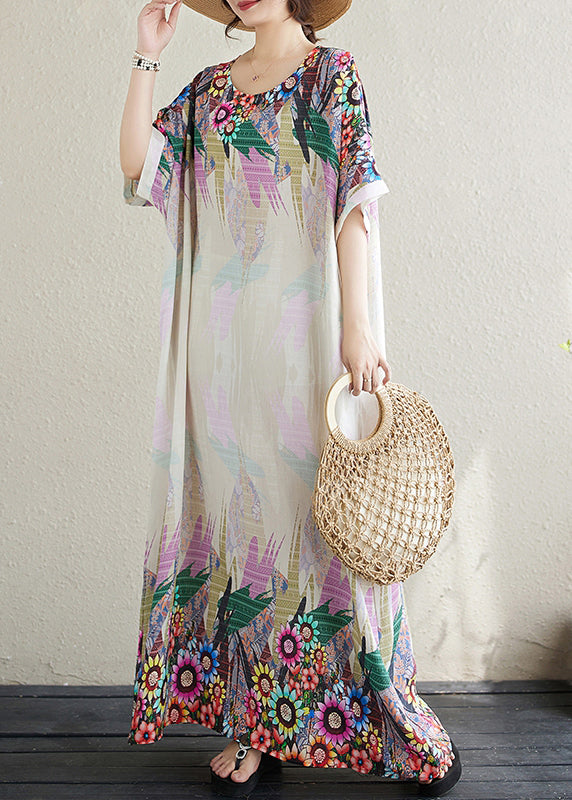 Robe d'été blanche ajustée à imprimé, manches chauve-souris en coton, surdimensionnée