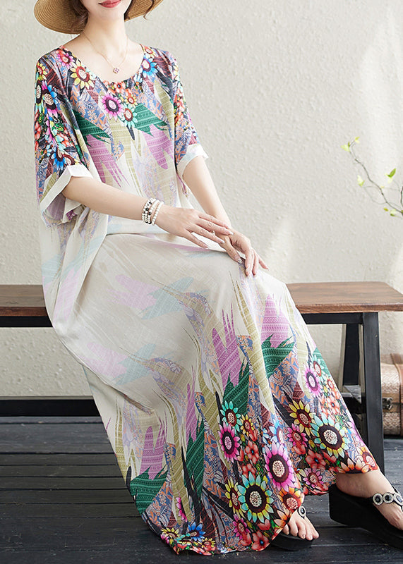 Robe d'été blanche ajustée à imprimé, manches chauve-souris en coton, surdimensionnée