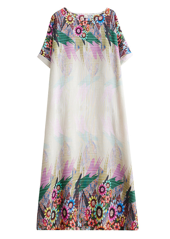 Robe d'été blanche ajustée à imprimé, manches chauve-souris en coton, surdimensionnée