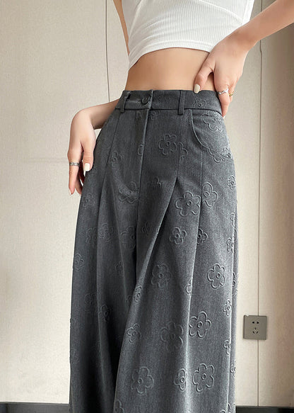 Floral Grey Pockets High Waist Spandex Pants Summer KK056