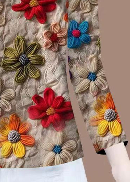Floral Khaki O Neck Patchwork Baumwolle T Shirt Herbst RK035