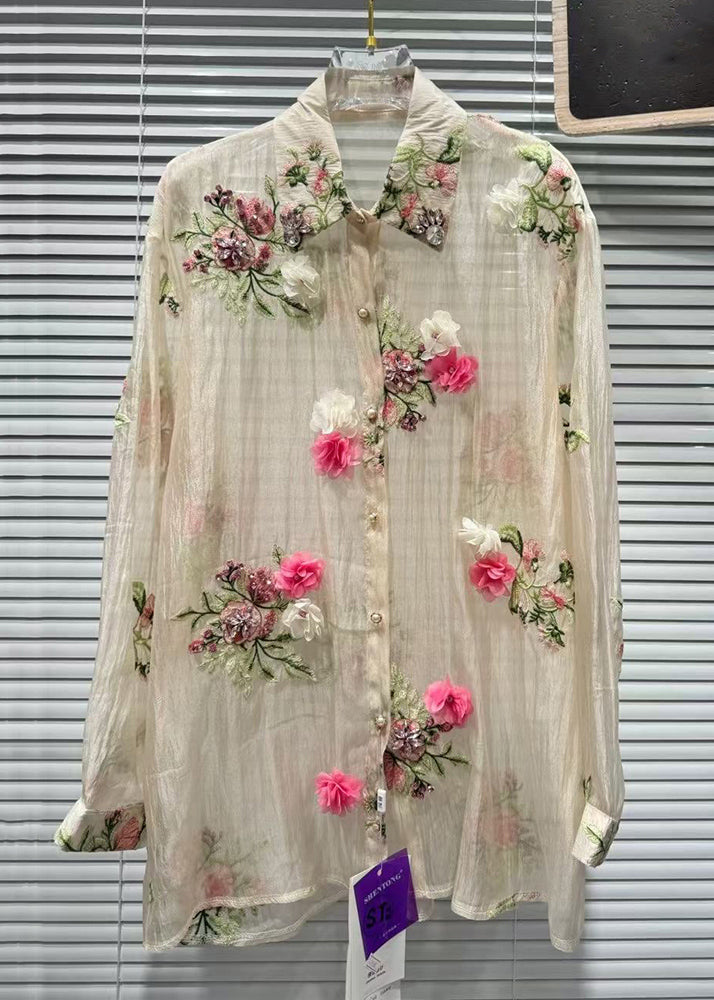 Pink Patchwork Summer Zircon Cotton Shirts Floral