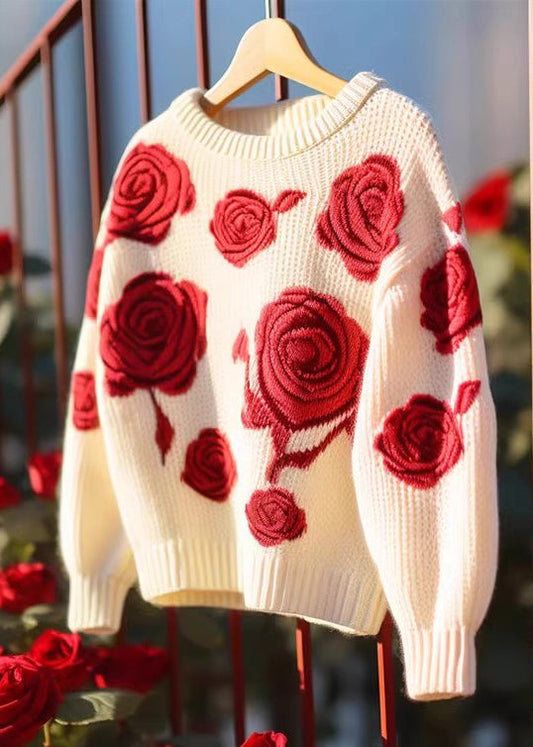 Floral Red Hollow Out Cozy Knit Sweaters Fall QG014