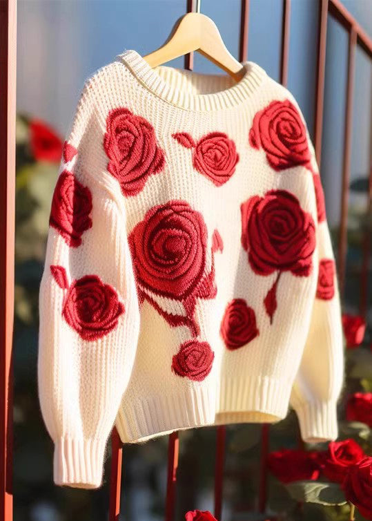 Floral Red Hollow Out Cozy Knit Sweaters Fall QG014