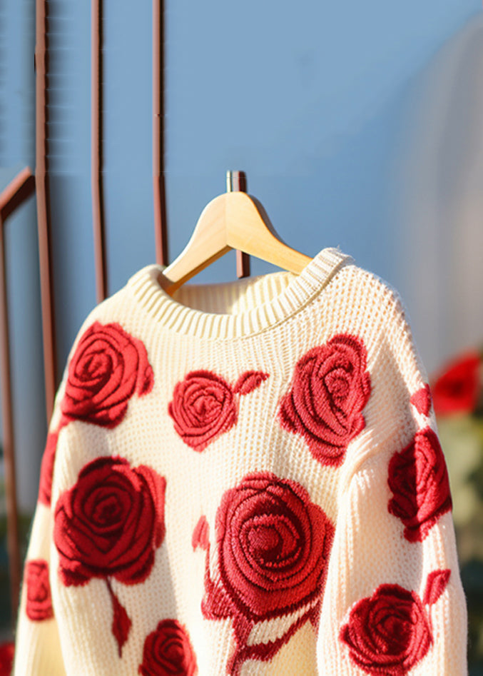 Floral Red Hollow Out Cozy Knit Sweaters Fall QG014