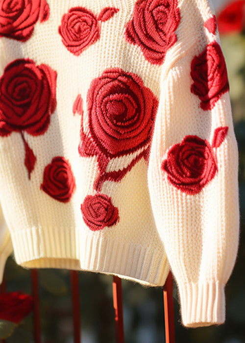 Floral Red Hollow Out Cozy Knit Sweaters Fall QG014