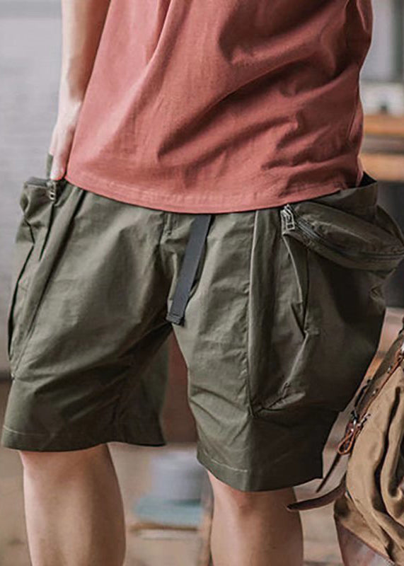 Summer Shorts Up French Cotton Zip Green Army Men Pockets