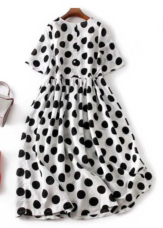 French Black Dot Button Cotton Long Dresses Summer GH1079