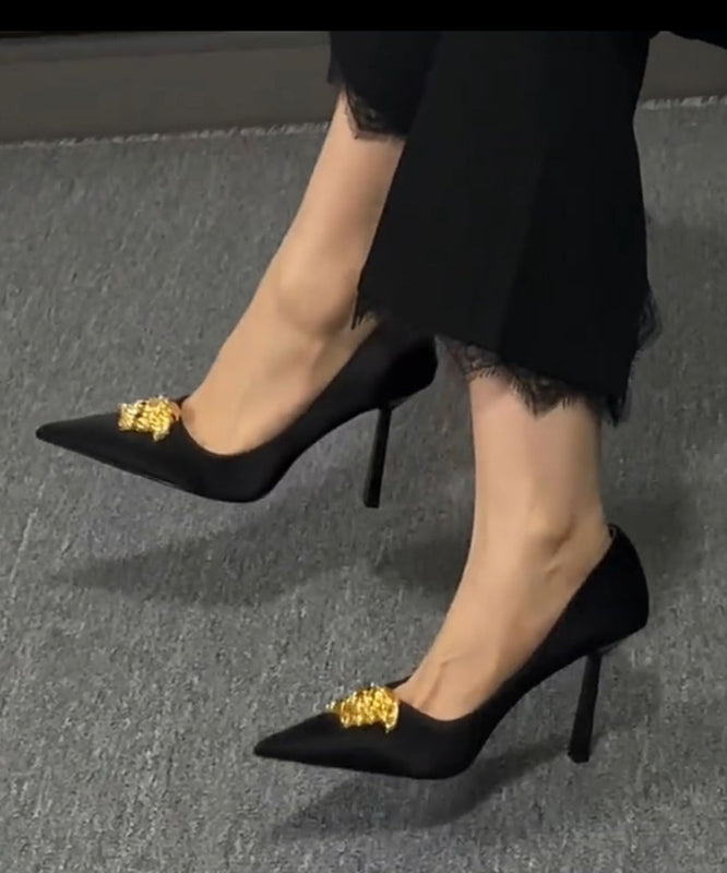 Spitz Splicing Toe French Heels Leder Schwarz Hohe Kunstleder