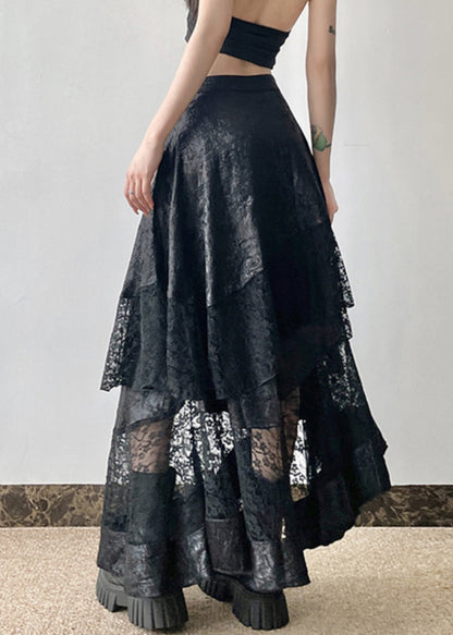 French Black High Waist Patchwork Lace Skirts Summer AW1018