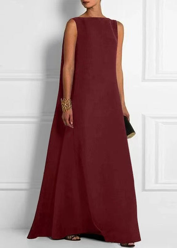 Robe noire française en coton sans manches, taille unie, cheville haute