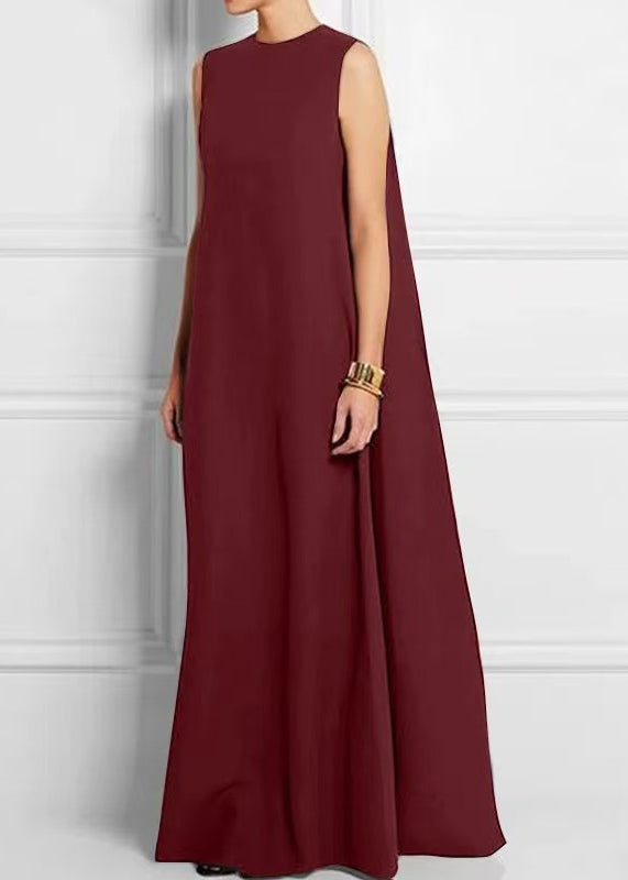 Robe noire française en coton sans manches, taille unie, cheville haute