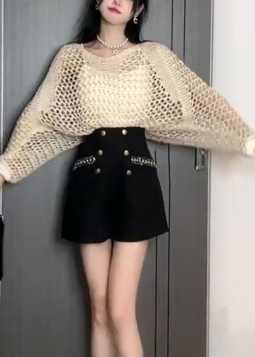 Dünner Strickpullover in Schwarz mit Fledermausärmeln