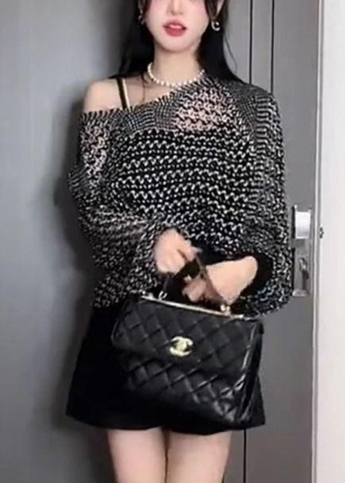 Dünner Strickpullover in Schwarz mit Fledermausärmeln