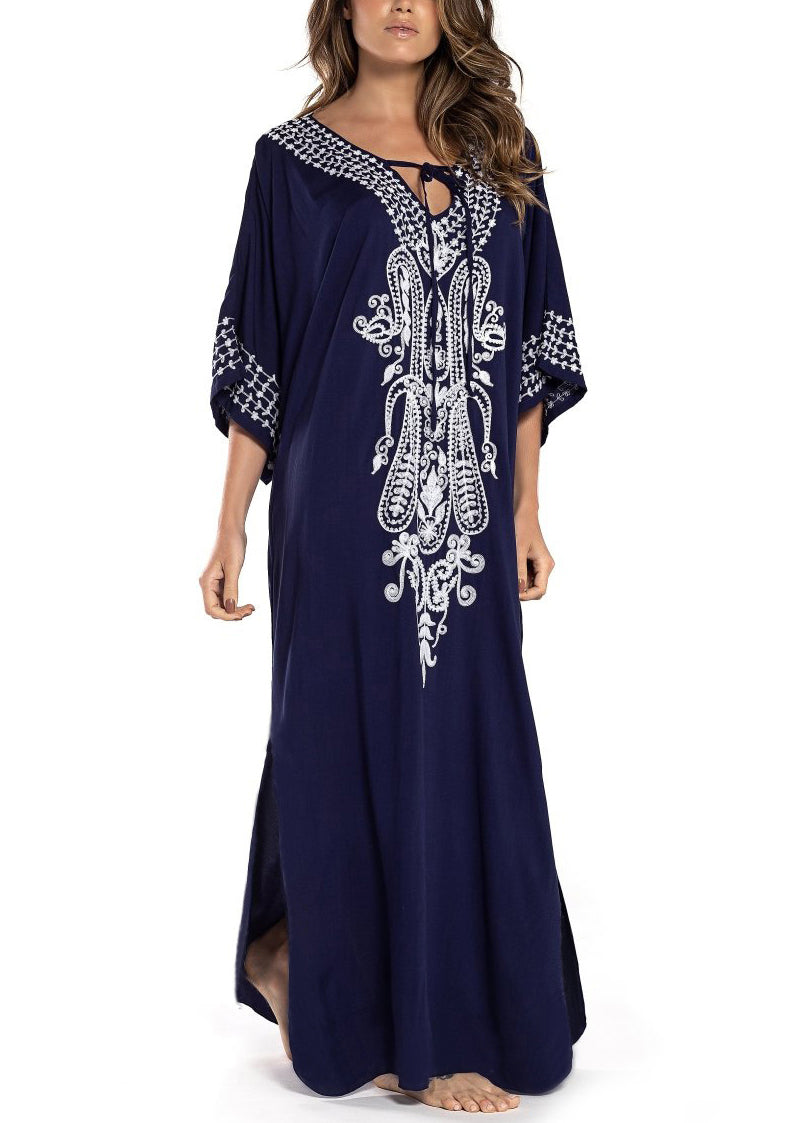 Robe longue en coton noire à lacets et ouverture latérale pour l'été AA1052