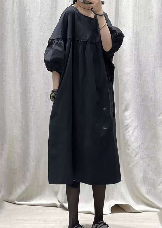 French Black O-Neck Patchwork Long Dresses Summer GH1010